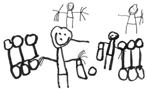 Child's drawing of playing cricket