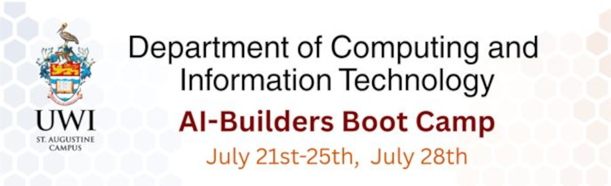 Banner advertising AI Builders Boot Camp running from July 21-25 and 28, 2025 