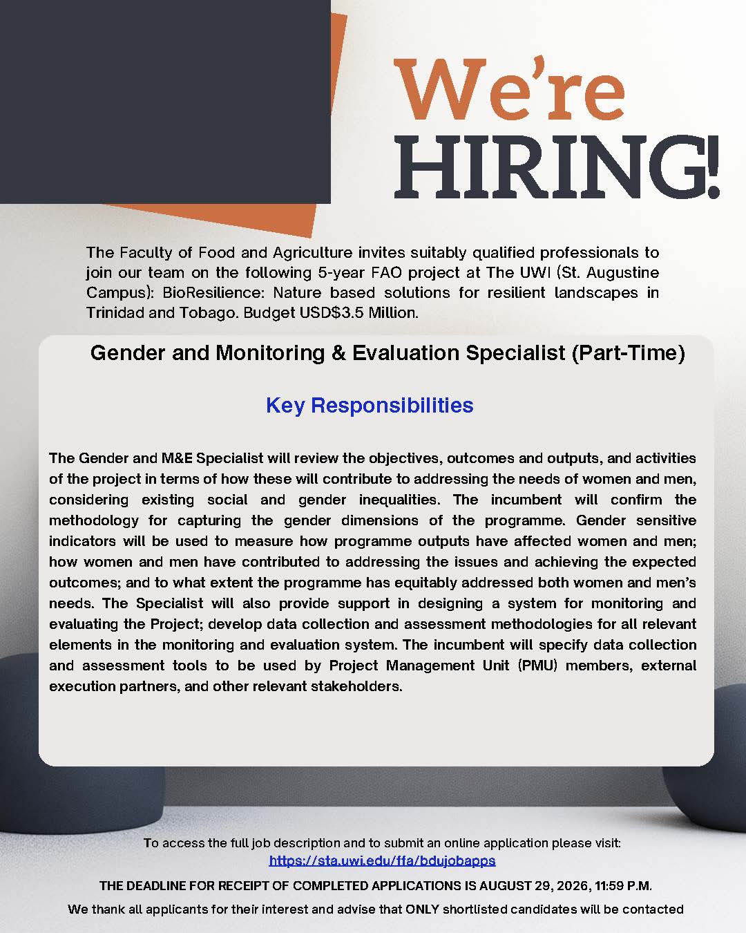 Vacancy : Gender and Monitoring & Evaluation Specialist (Part-Time)