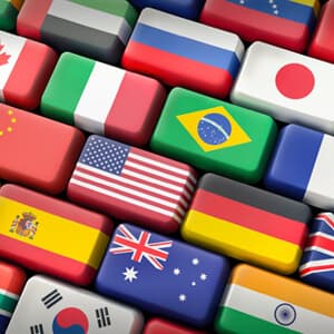 A collection of various national flags displayed together, representing diverse countries and cultures.