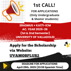 1st Call for Applications | Erasmus+ opportunity at the University of Valladolid