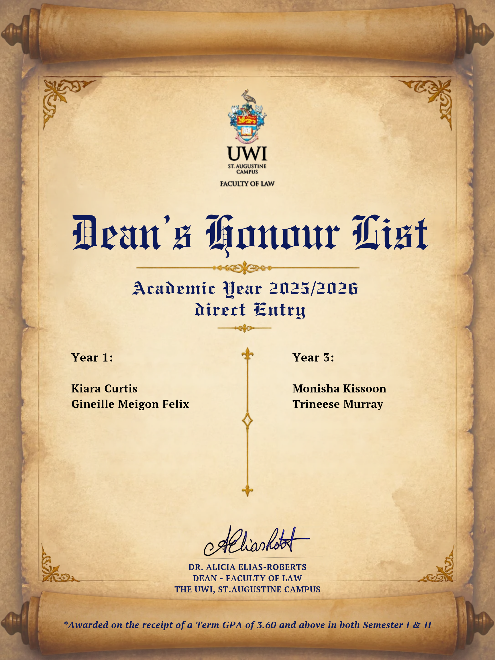 Dean’s Honour List Direct Entry - 2025_2026