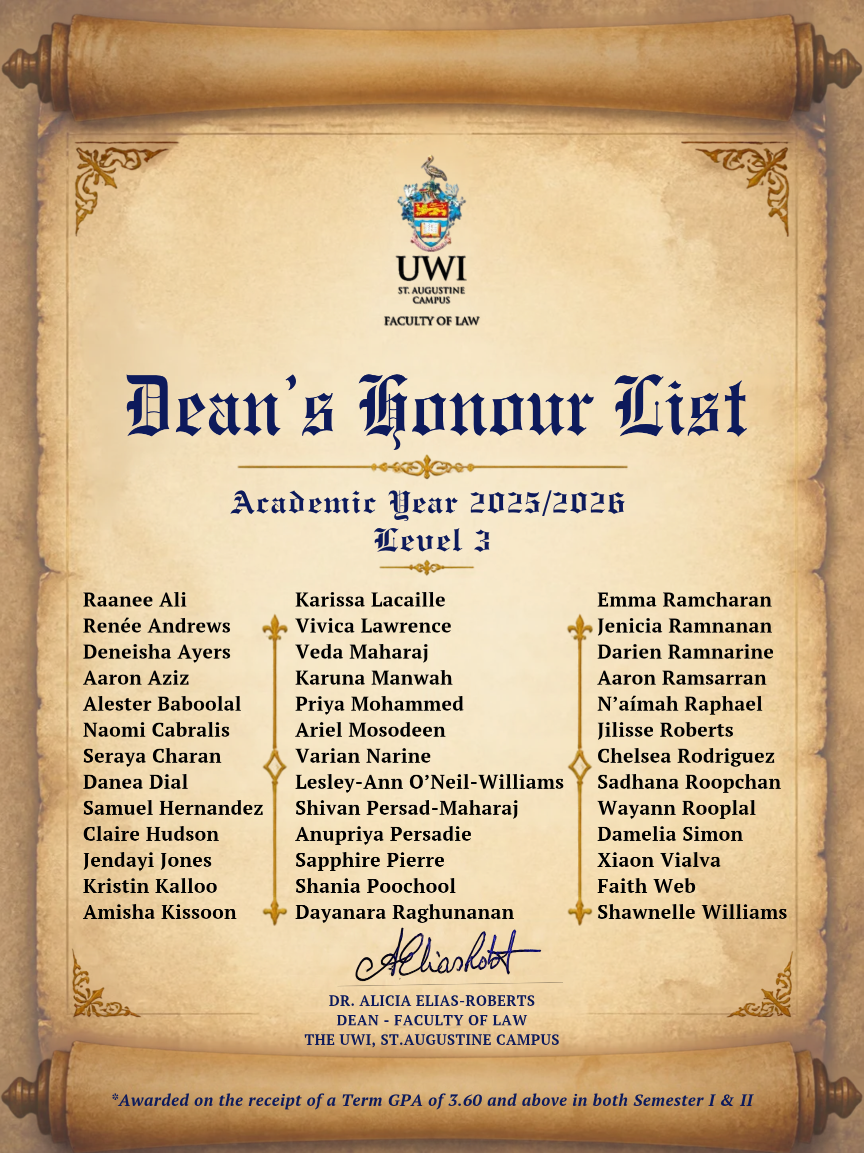 Dean’s Honour List Year 3 - 2025_2026