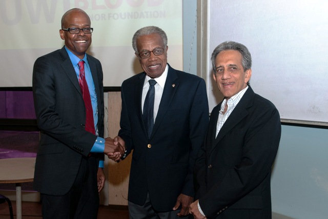 Dr Kenneth Charles, Senior Lecturer in Haematology and Founding Chairman of the UWIBDF, University Chancellor Sir George Alleyne and Professor Samuel Ramsewak, Dean of the Faculty of Medical Sciences