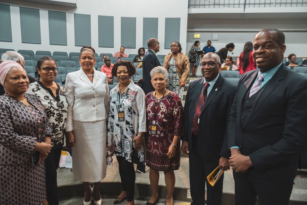Dr Denise Tsoiafatt Angus, Presiding Officer of the Tobago House of Assembly, tenth session (2017 to 2021); Dr Hilary Brown, CARICOM Secretariat; Ambassador Dr June Soomer, Secretary General, Association of Caribbean States (ACS); Ms Erica Williams Connell, daughter of Dr Eric Williams, Trinidad and Tobago’s late first Prime Minister and historian; Professor Brian Copeland, Pro Vice Chancellor (PVC) and Campus Principal, The UWI, Augustine; The Honourable Dr Lovell Francis, Minister in the Ministry of Education