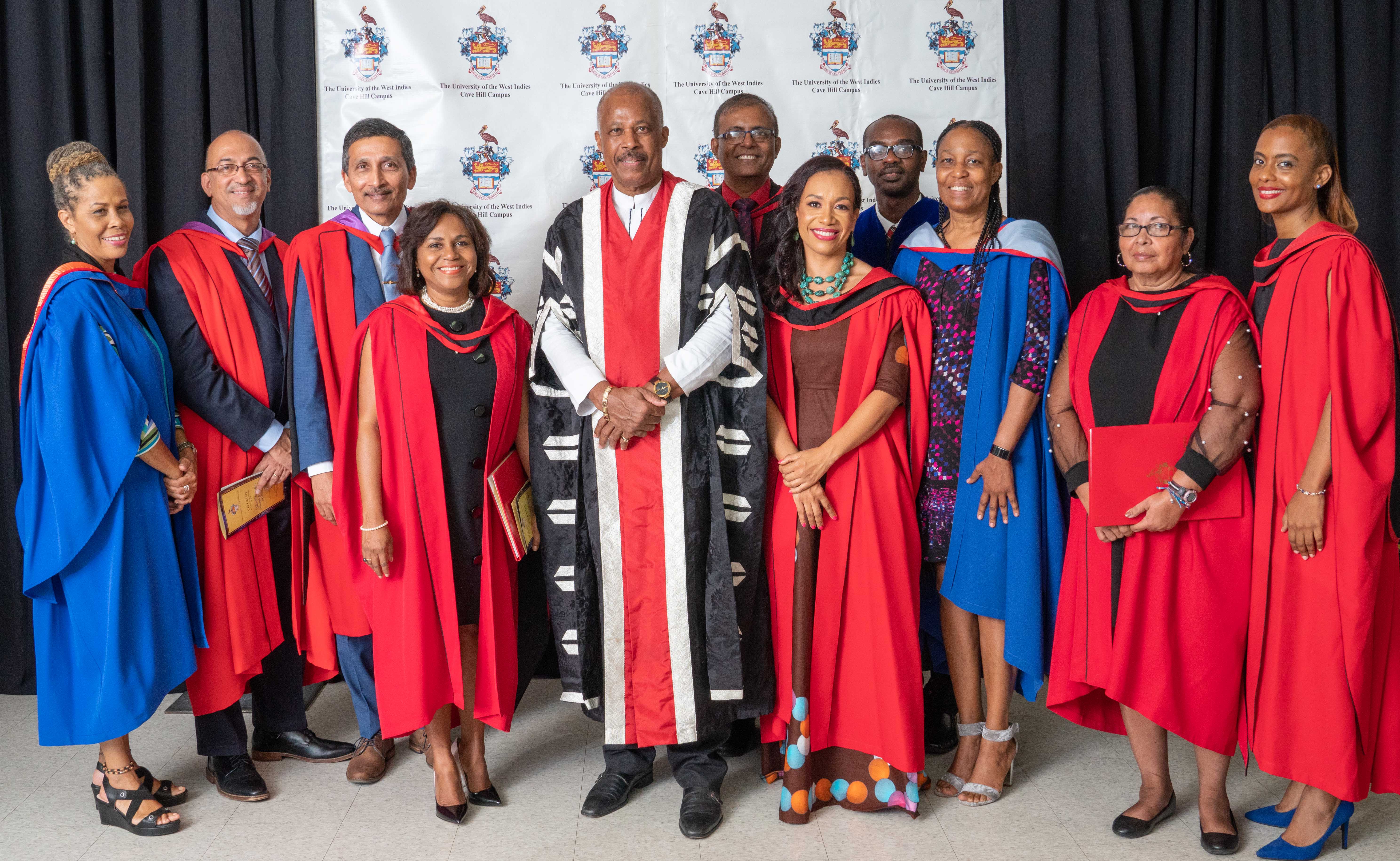Professor Sir Hilary Beckles (centre) pictured with the 2018/2019 Vice-Chancellor’s Awards for Excellence awardees