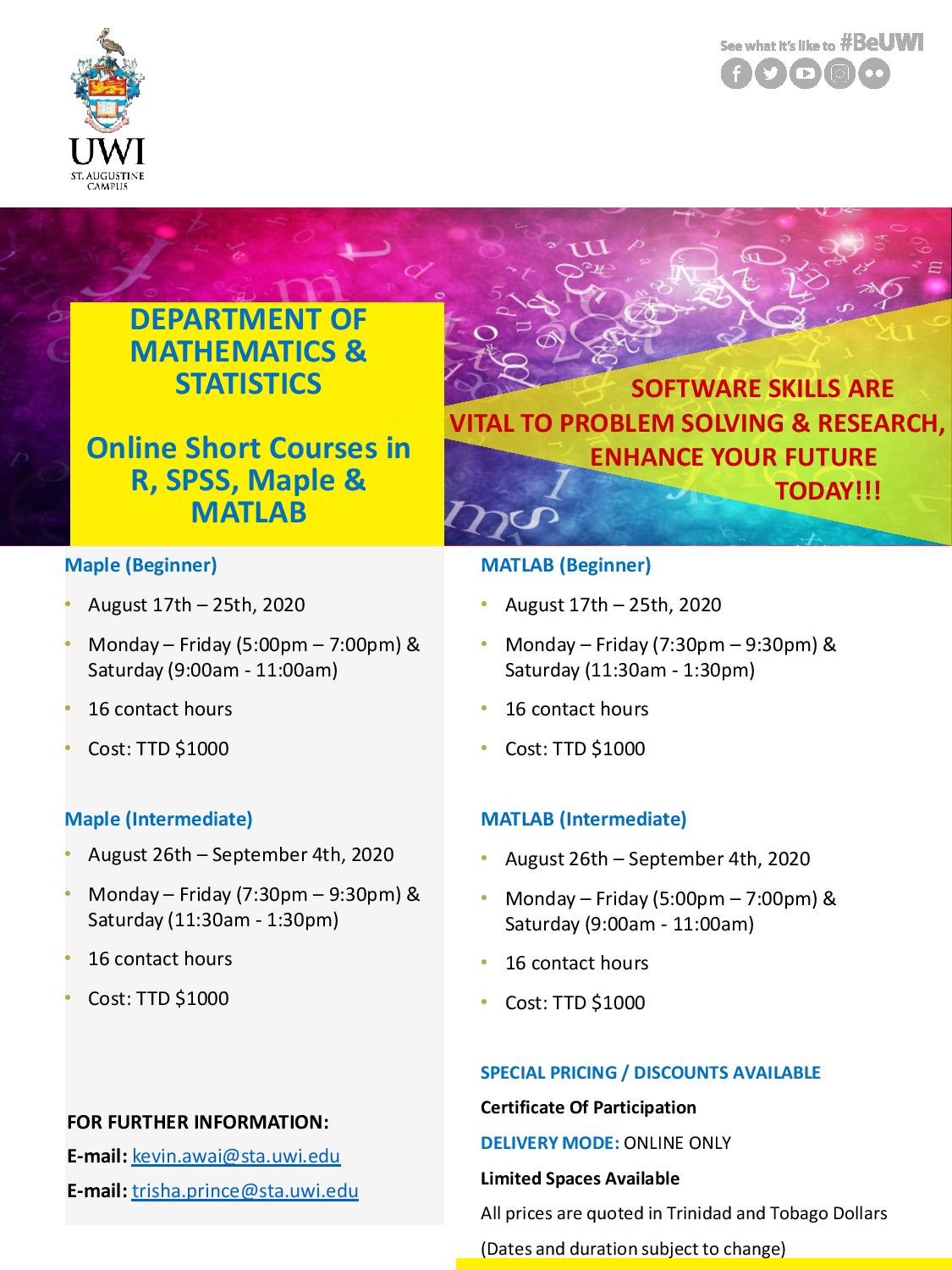 Dept of Maths and Stats Courses 2