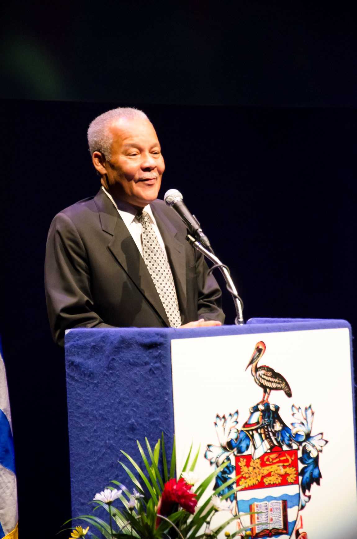 Former Prime Minister the Rt. Hon Owen Arthur, pictured speaking in his capacity as Patron of The UWI Global Giving’s 2016 launch event at the Cave Hill Campus.