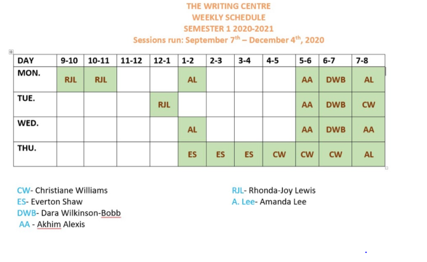 TWC Nov Schedule 